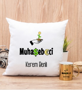 Muhasebeci Yastık ve Gold Kupa Bardak