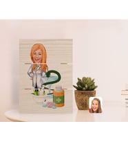 BK Gift Kişiye Özel Kadın Eczacı Karikatürlü Otantik Masaüstü Ahşap Palet Çerçeve-2 (Beyaz)