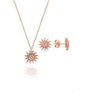 Söğütlü Silver Gümüş rose zirkon taşlı güneş kolye ve küpe gümüş ikili set