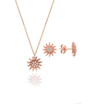 Söğütlü Silver Gümüş rose zirkon taşlı güneş kolye ve küpe gümüş ikili set