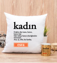 Kadın Kelime Anlamı Yastık ve Gold Kupa Bardak