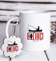 BK Gift Kişiye Özel Mesleki Balıkçı Beyaz Kupa ve Anahtarlık Hediye Seti (Model 1)