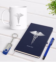 BK Gift Kişiye Özel Tıp Sembolü Temalı Lacivert Defter Kalem Kupa 32gb USB Bellek Hediye Seti-1 (Model 1)