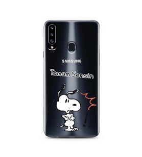 Snoopy Tasarımlı Süper Şeffaf Silikon Telefon Kılıfı Samsung A20s