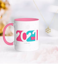 BK Gift Kişiye Özel 2024 Mutlu Yıllar Pembe Kupa ve Kar Tanesi Kolye-6 (Model 1)