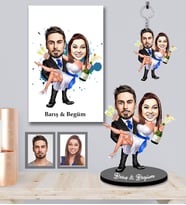 Kişiye Özel Gelin Damat Karikatürlü 3 lü Hediye Seti  Mod-5