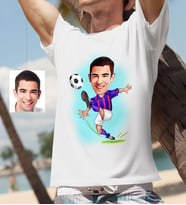 BK Gift Kişiye Özel Bay Bordo Mavi Futbolcu Karikatür Beyaz Tişört  1
