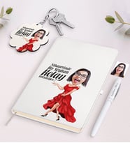BK Gift Kişiye Özel Kadın Kolay Yetişmiyor Karikatürlü Beyaz Defter Kalem ve Anahtarlık Hediye Seti-1 (Model 1)