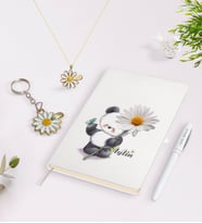 BK Gift Kişiye Özel İsimli Defter Kalem Gold Papatya Kolye ve Anahtarlık Seti-9 (Model 1)