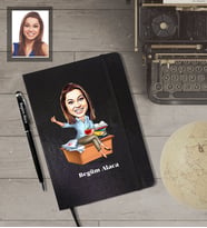 Kişiye Özel Öğretmen KarikatürlüSiyah Defter Kalem Hediye Seti  Bayan-2