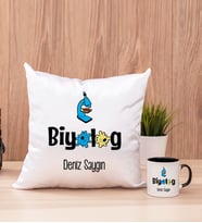 Biyolog Kare Yastık ve Siyah Kupa Bardak