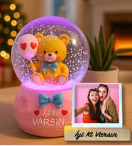 Kişiye Özel İyi Ki Varsın Balonlu Panda Renk Işıklı Kar Küresi