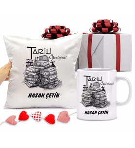 Tarih Öğretmeni Kupa Bardağı ve Yastığı Hediye Seti (Model 1)