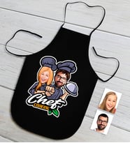 BK Gift Kişiye Özel Bay ve Bayan Chef Karikatürlü Siyah Mutfak Önlüğü