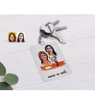 BK Gift Kişiye Özel Anne Kız Karikatürlü Şeffaf Pleksi Anahtarlık-2 (Beyaz)