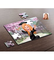 BK Gift Kişiye Özel Kadın Mezun Karikatürlü Ahşap Puzzle-1