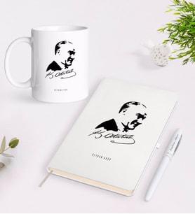 BK Gift Kişiye Özel Atatürk Temalı Beyaz Defter Kalem Kupa Seti-26 (Model 1)