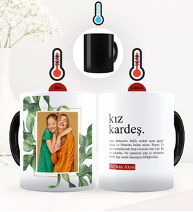 BK Gift Kişiye Özel Fotoğraflı Kız Kardeş Anlamı Sihirli Kupa Bardak - 1 (Siyah)
