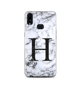Samsung A10s Beyaz Mermer Harf Tasarımlı Telefon Kılıfı H-Harfi 