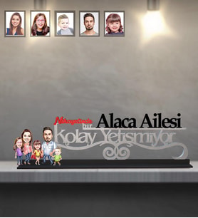Kişiye Özel Aile Karikatürlü Kolay Yetişmiyor Ahşap Biblo  Mod-7