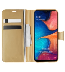 Microsonic Samsung Galaxy A20s Kılıf Delux Leather Wallet Gold