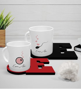 BK Gift Kişiye Özel Sevgili İkili Beyaz Kupa ve Harfli Bardak Altlığı Seti - 8