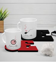 BK Gift Kişiye Özel Sevgili İkili Beyaz Kupa ve Harfli Bardak Altlığı Seti - 8