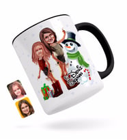 BK Gift Kişiye Özel Yeni Yıl Kız Kardeşler Karikatürlü Siyah Kupa Bardak-2