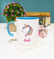 Unicorn Tasarımlı Kişiye Özel Unicorn Kupa Bardak Mavi