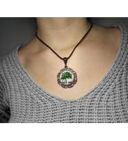 Hayat Ağacı Işlemeli Kanaviçe Kolye (Bakır)