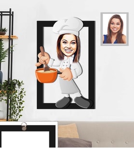 Kişiye Özel Aşçı Karikatürlü 3D Ahşap Tablo 30x47 Bayan-1