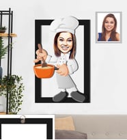 Kişiye Özel Aşçı Karikatürlü 3D Ahşap Tablo 30x47 Bayan-1