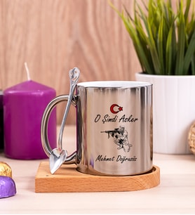 Askere Hediye Ahşap Altlıklı Silver Kupa Bardak