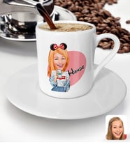 BK Gift Kişiye Özel Kadın Moda Mini Fare Karikatürlü Türk Kahvesi Fincanı-1 (Beyaz)