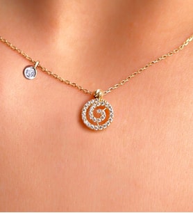 Demas Gold Pırlanta Tohumlu 14 Ayar Altın Beyaz Spiral Kolye Ucu (Sarı)