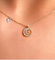 Demas Gold Pırlanta Tohumlu 14 Ayar Altın Beyaz Spiral Kolye Ucu (Sarı)
