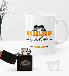 BK Gift Kişiye Özel Babaların Babası Benzinli Çakmak ve Kupa Seti-2 (Model 1)