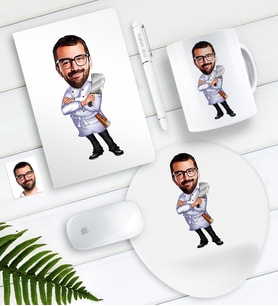 BK Gift Kişiye Özel Bay Chef Karikatürlü Defter Kalem Kupa Mouse Pad Seti-3 (Model 1)