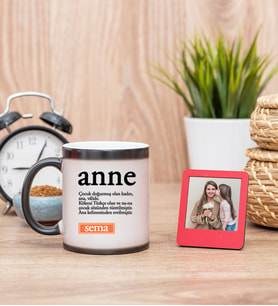 Anne Kelime Anlamı Sihirli  Kupa Bardak ve Kırmızı Mini Çerçeve