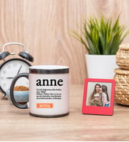 Anne Kelime Anlamı Sihirli  Kupa Bardak ve Kırmızı Mini Çerçeve