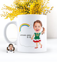 BK Gift Kişiye Özel Kız Öğrenci Karikatürlü Beyaz Kupa Bardak - 2