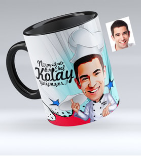 BK Gift Kişiye Özel Bay  Chef Karikatürlü Siyah Kupa Bardak  5
