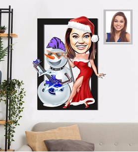 Kişiye Özel Yılbaşı Bayan Karikatürlü 3D Ahşap Tablo 30x47 Model-2