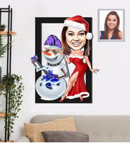 Kişiye Özel Yılbaşı Bayan Karikatürlü 3D Ahşap Tablo 30x47 Model-2