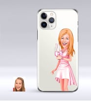 BK Gift Kişiye Özel Bayan Karikatürlü iPhone 11 Pro İnce Şeffaf Silikon Telefon Kapağı-41 (Beyaz)