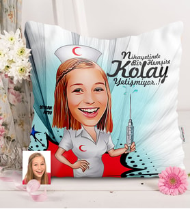 BK Gift Kişiye Özel Hemşire Karikatürlü  Yastık  1