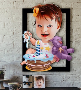 BK Gift Kişiye Özel Bebek Doğum Günü Karikatürlü 3D Ahşap Tablo-2