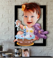 BK Gift Kişiye Özel Bebek Doğum Günü Karikatürlü 3D Ahşap Tablo-2