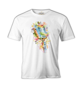 Mikrofon - Notalar Beyaz Erkek Tshirt