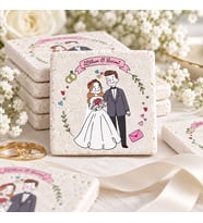 30 Adet Kişiye Özel Baskılı Doğal Taş Magnet 5x5cm Söz, Nikah, Nişan Hatırası (Beyaz)